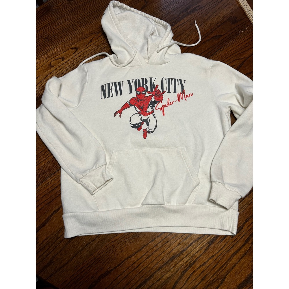 Marvel Spider-Man New York City Hoodie White Graphic Sweatshirt Mens Medium